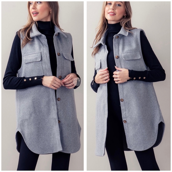 LAST ONE❗️Cozy Chic Charcoal Gray Thick Longline Oversized Coat Vest - Picture 5 of 9